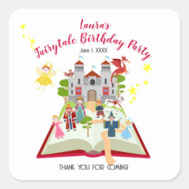 Pegatina Cuadrada Fairytale Stories Chica fiesta de cumpleaños