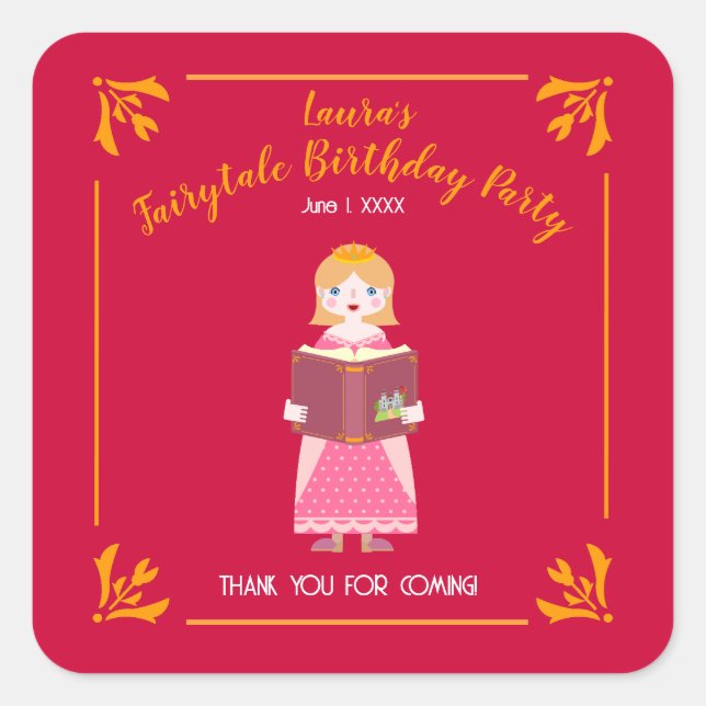 Pegatina Cuadrada Fairytale Stories Chica fiesta de cumpleaños (Anverso)