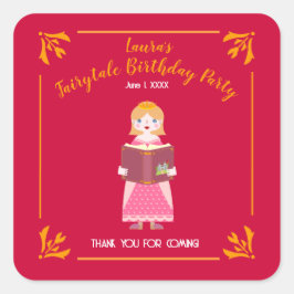 Pegatina Cuadrada Fairytale Stories Chica fiesta de cumpleaños