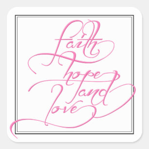Pegatina Cuadrada Faith Hope Love Christian Wedding Stickers