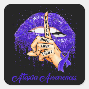 Pegatina Cuadrada Faith Hope Love Fight Blue Ribbon Ataxia Awareness