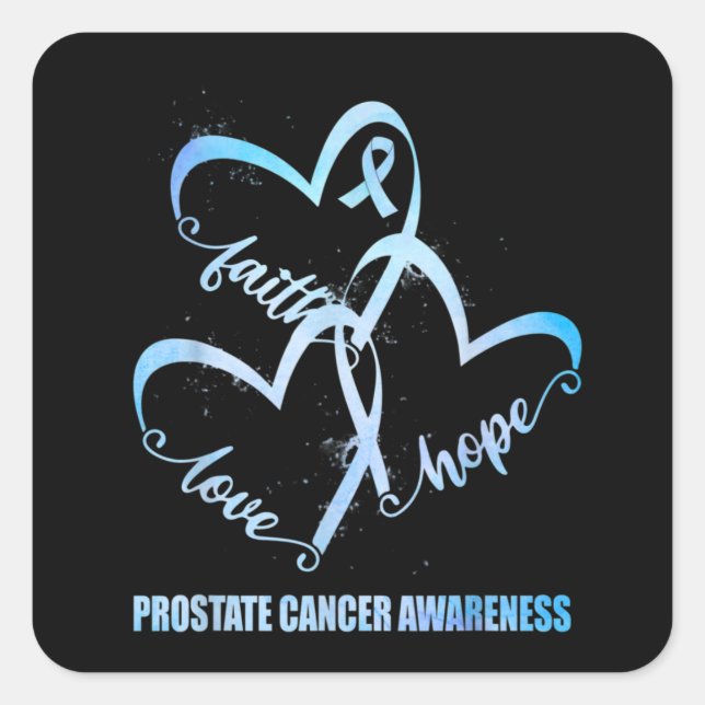 Pegatina Cuadrada Faith Hope Love Light Blue Ribbon Prostate Cancer (Anverso)