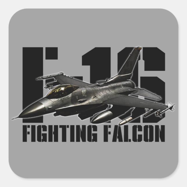 Pegatina Cuadrada Falcon de combate F-16 (Anverso)