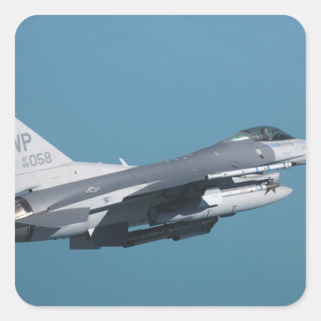 Pegatina Cuadrada Falcon de combate F-16 en vuelo (Anverso)