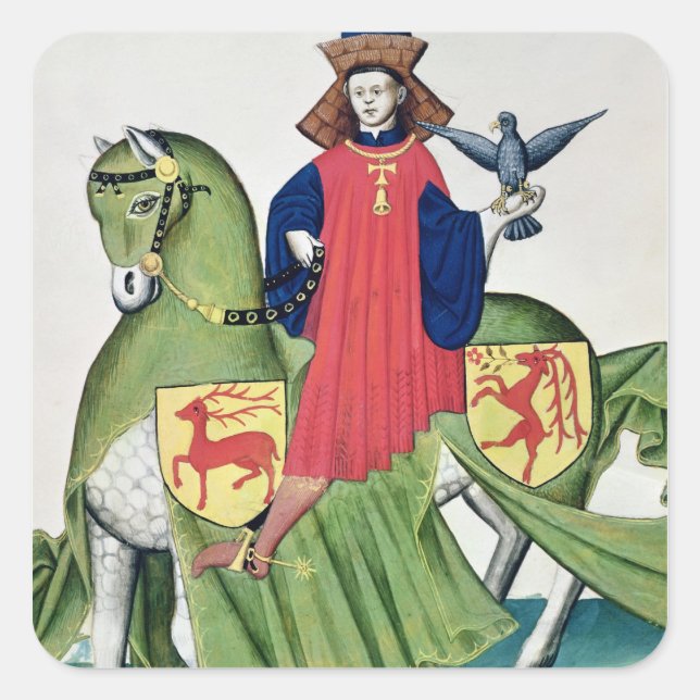 Pegatina Cuadrada Falconer, del Codex de Capodilista (Anverso)