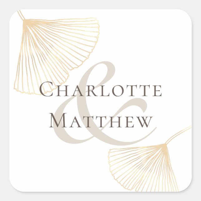 Pegatina Cuadrada Faling Gold Ginkgo deja Boda (Anverso)