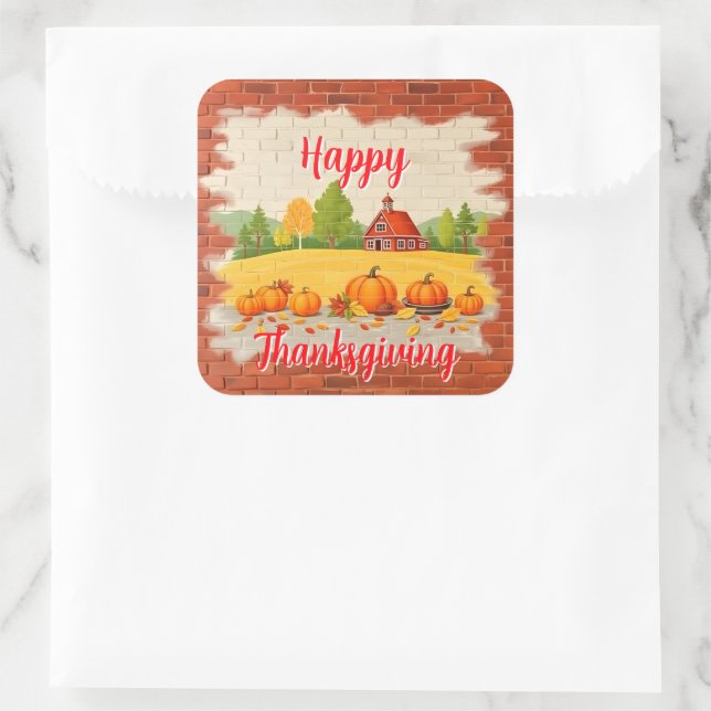 Pegatina Cuadrada Fall Beautiful Trendy Happy Thanksgiving (Bolso)