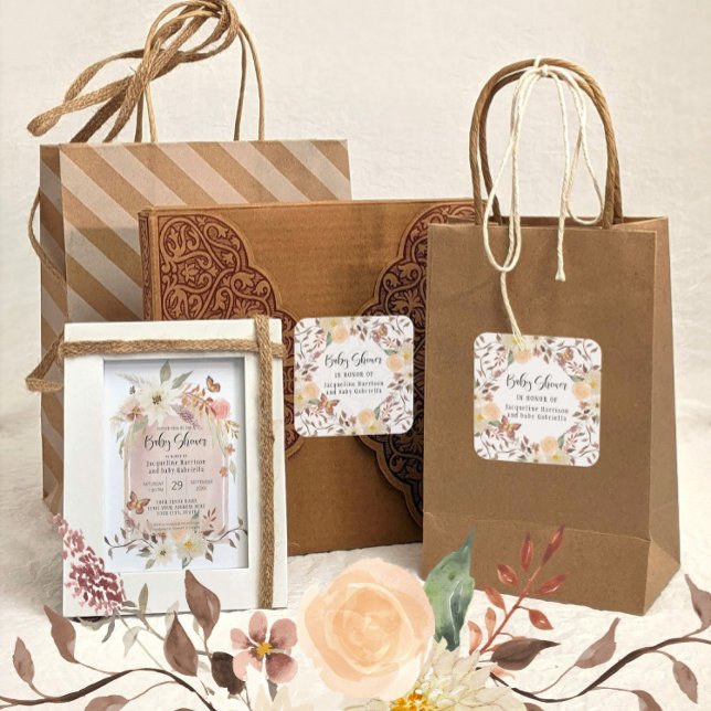 Pegatina Cuadrada Fall BOHO Floral otoño mariposa Baby Shower (Subido por el creador)