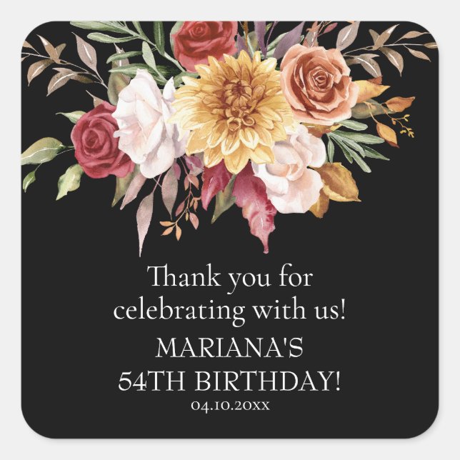 Pegatina Cuadrada Fall Foliage Black Birday Party Favor (Anverso)