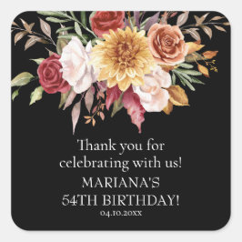 Pegatina Cuadrada Fall Foliage Black Birday Party Favor