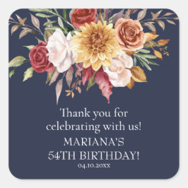 Pegatina Cuadrada Fall Foliage Navy Blue Birthday Party Favor