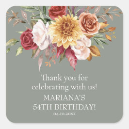 Pegatina Cuadrada Fall Foliage Sage Green Birday Party Favor