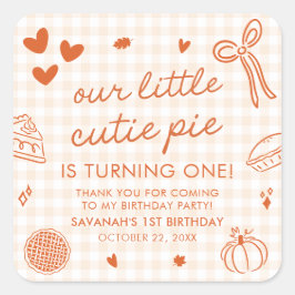Pegatina Cuadrada Fall Hand Drawn A Little Cutie Pie 1st Birthday