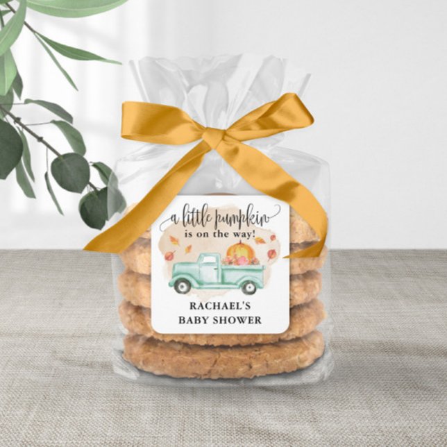 Pegatina Cuadrada Fall Little Pumpkin Farm Truck Baby Shower (Great stickers to elevate your party favors.)