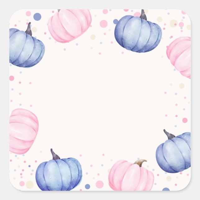 Pegatina Cuadrada Fall Pumpkin Gender Reveal Stickers Pink Blue (Anverso)