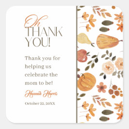 Pegatina Cuadrada Fall Theme Baby Shower Thank You Sticker