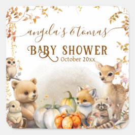 Pegatina Cuadrada Fall Woodland Little Pumpkin Baby Shower