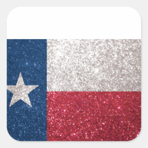 Pegatina Cuadrada Falsa bandera de Tejas del purpurina