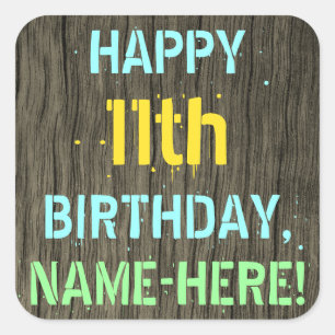 Pegatina Cuadrada Falsa madera, mirada pintada del texto, 11mo