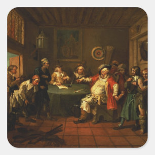 Pegatina Cuadrada Falstaff examinando sus contrataciones de Enrique
