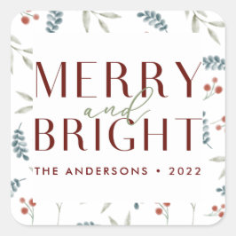 Pegatina Cuadrada Familia Botánica Maroon Merry Bright Navidades