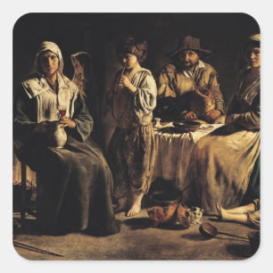 Pegatina Cuadrada Familia campesina en el interior, c.1643