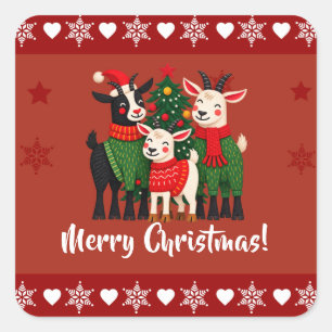 Pegatina Cuadrada Familia de cabras Feliz Navidad  
