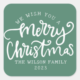 Pegatina Cuadrada Familia de caligrafía de letras verdes