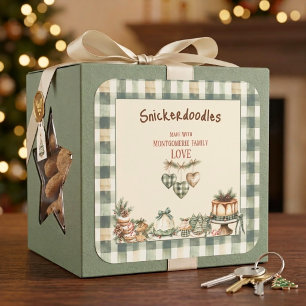 Pegatina Cuadrada Familia de Navidad con Acuarela Personalizada Hech