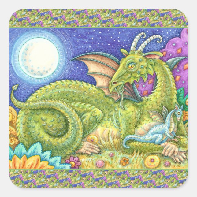 PEGATINA CUADRADA FAMILIA DRAGON DE LA PRÓXIMA GENERACIÓN, FANTASÍA  (Anverso)