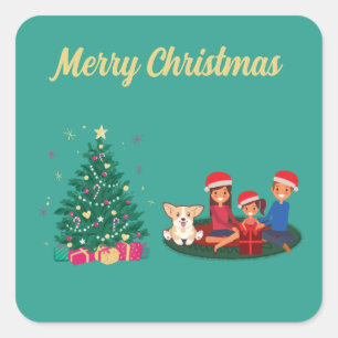 PEGATINA CUADRADA FAMILIA FELIZ NAVIDAD