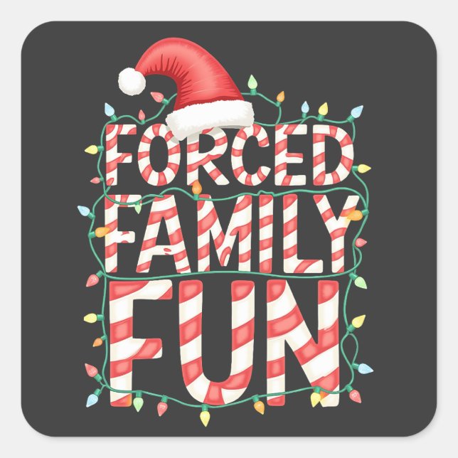 Pegatina Cuadrada Familia forzada divertida diversión divertida fami (Anverso)