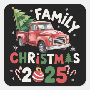 Pegatina Cuadrada Familia Navidad 2025 Equipo Grupo Familiar Coincid