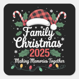 Pegatina Cuadrada Familia Navidad 2025 Equipo Grupo Familiar Coincid