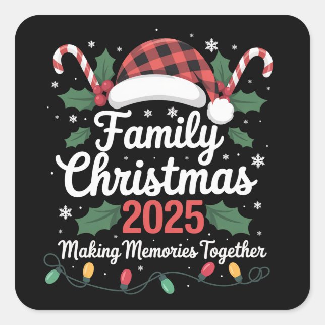 Pegatina Cuadrada Familia Navidades 2025 Crew Group Matching Family (Anverso)