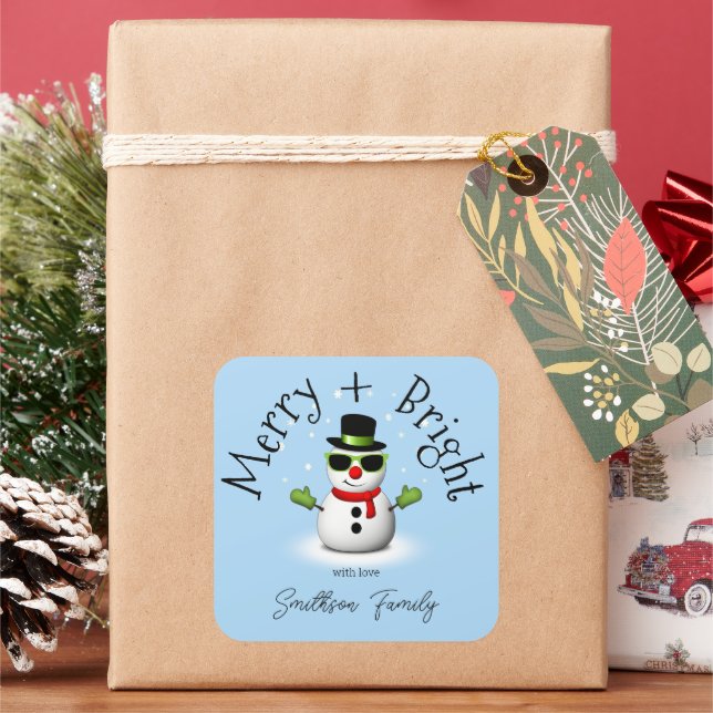 Pegatina Cuadrada Familia Personalizado de Navidades Brillantes de S (Vacaciones)