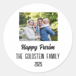 Pegatina Cuadrada Familia Purim fotografía disfraz Nombre de la fami