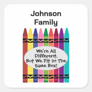 Pegatina Cuadrada Familia Somos todos diferentes pero encajamos en c