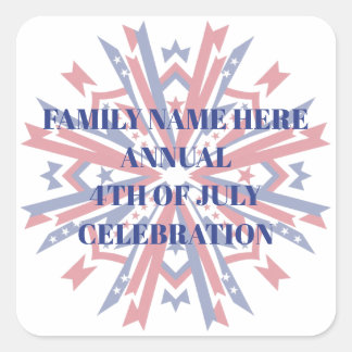 Pegatina Cuadrada Familiaria personalizable patriótica 4 de julio