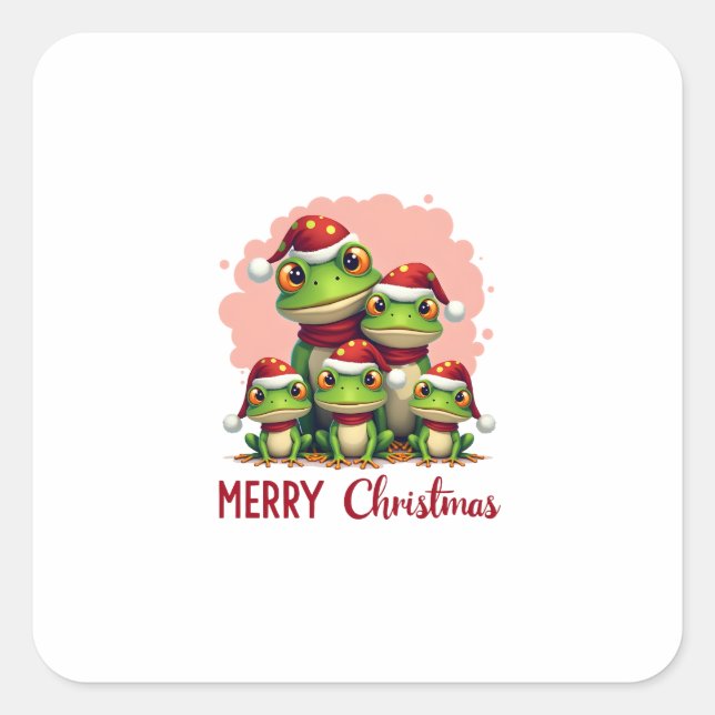 Pegatina Cuadrada Family christmas frogs (3) (Anverso)