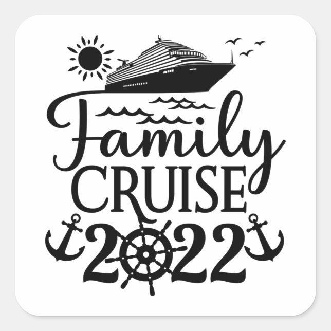 Pegatina Cuadrada Family Cruise 2022 Vacation Matching Family Trip (Anverso)