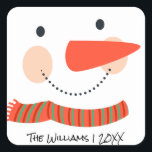 Pegatina Cuadrada Family monogram Christmas Day|Snowman<br><div class="desc">Family monogram Christmas Day|Snowman</div>