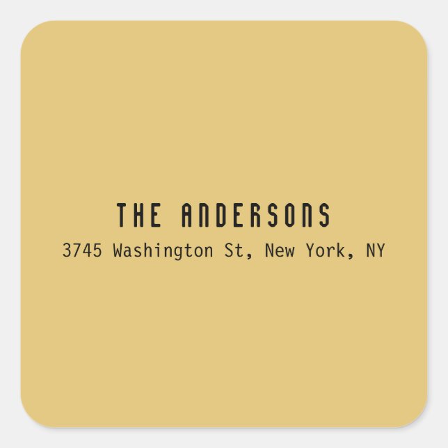 Pegatina Cuadrada Family Name Modern Plain Professional Brass Yellow (Anverso)