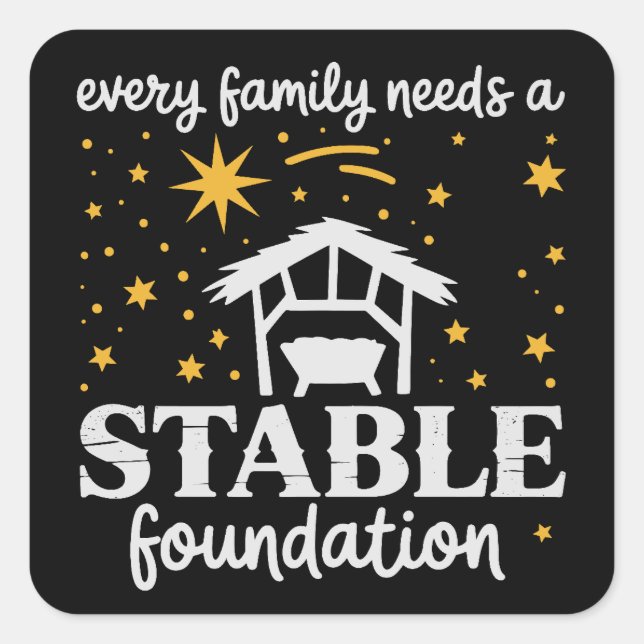 Pegatina Cuadrada Family Stable Foundation Christian Jesus Christmas (Anverso)