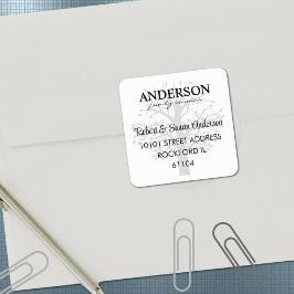 Pegatina Cuadrada Family Tree Return Address Family Reunion