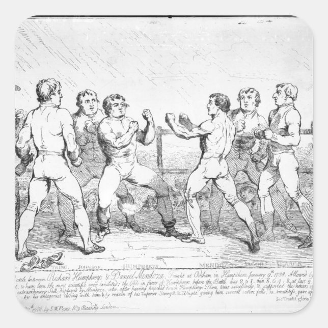 Pegatina Cuadrada Famosa batalla entre R. Humphreys y D. (Anverso)