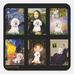 Pegatina Cuadrada Famoso Arte Bichon Frise Compuesto