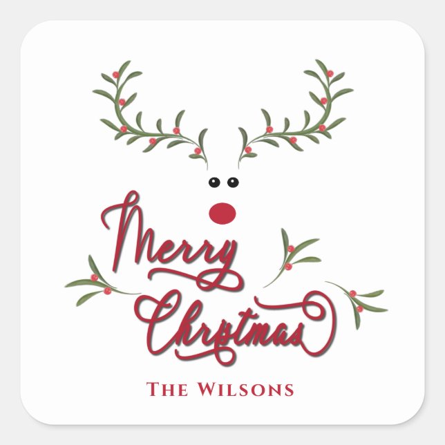 Pegatina Cuadrada Famoso y florido reno de bayas (Anverso)