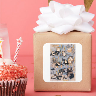 Pegatina Cuadrada Famosos héroes del escenario Kabuki interpretados 