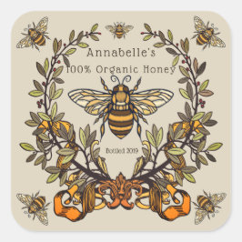 Pegatina Cuadrada Fancy Bee Honey Label Personaliza